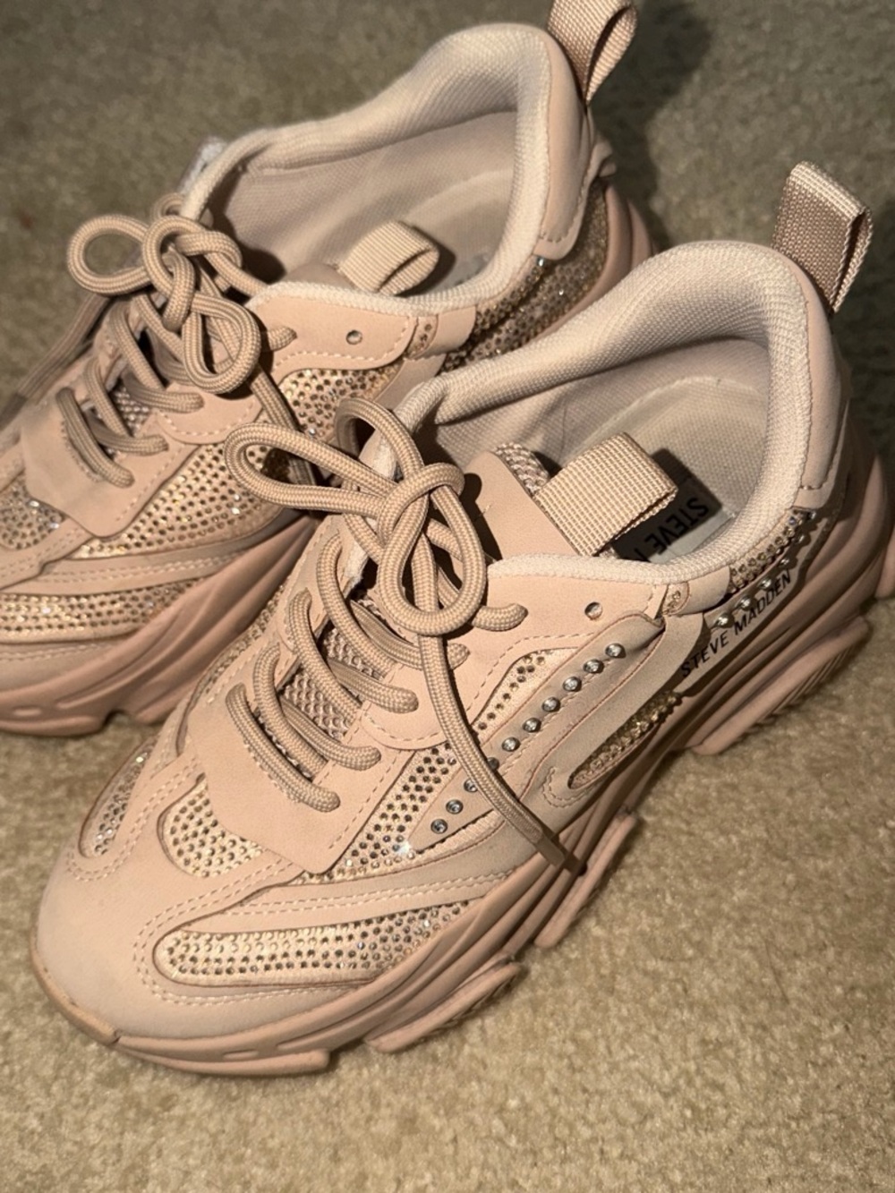 Steve Madden Women’s Pale Pink Rhinestone Platform Sneakers